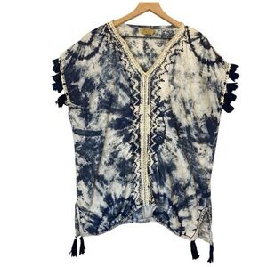 Skemo Tie Dye Tassel Cover-Up Top Size XS Boho Beach Festival Coastal Hippie